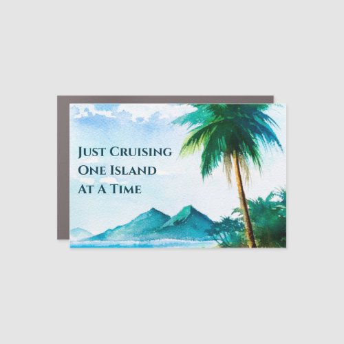 Island Beach Scene Watercolor Cruise Ship Car Magnet