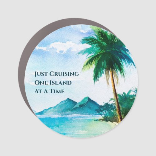 Island Beach Scene Watercolor Cruise Ship Car Magnet
