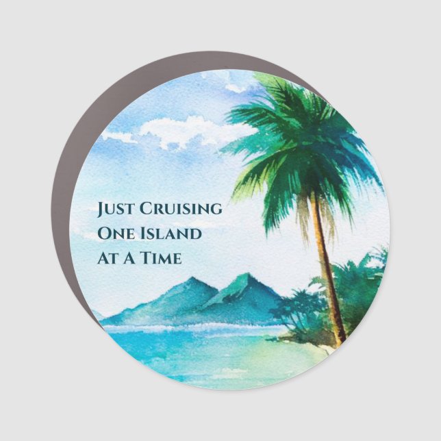 Island Beach Scene Watercolor Cruise Ship Car Magnet (Front)