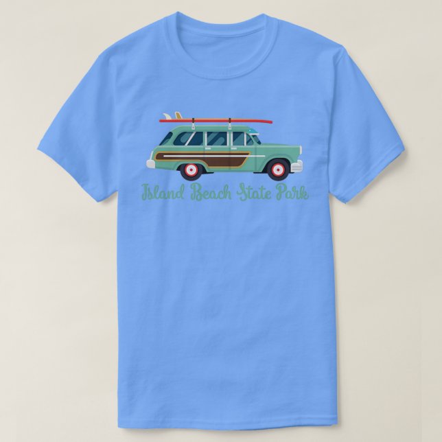 Island Beach State Park NJ Retro Surf Wagon T-Shirt (Design Front)