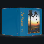 Island Beach Sunset Photo  Album Binder<br><div class="desc">Personalized wedding photo album or honeymoon memory book with a tropical beach sunset and palm trees along the shoreline. Customize this Zazzle binder to use for any special event . The blue background color may be changed to the color of your choice prior to purchase. If you need help with...</div>