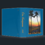 Island Beach Sunset Photo  Album Binder<br><div class="desc">Personalized wedding photo album or honeymoon memory book with a tropical beach sunset and palm trees along the shoreline. Customize this Zazzle binder to use for any special event . The blue background color may be changed to the color of your choice prior to purchase. If you need help with...</div>