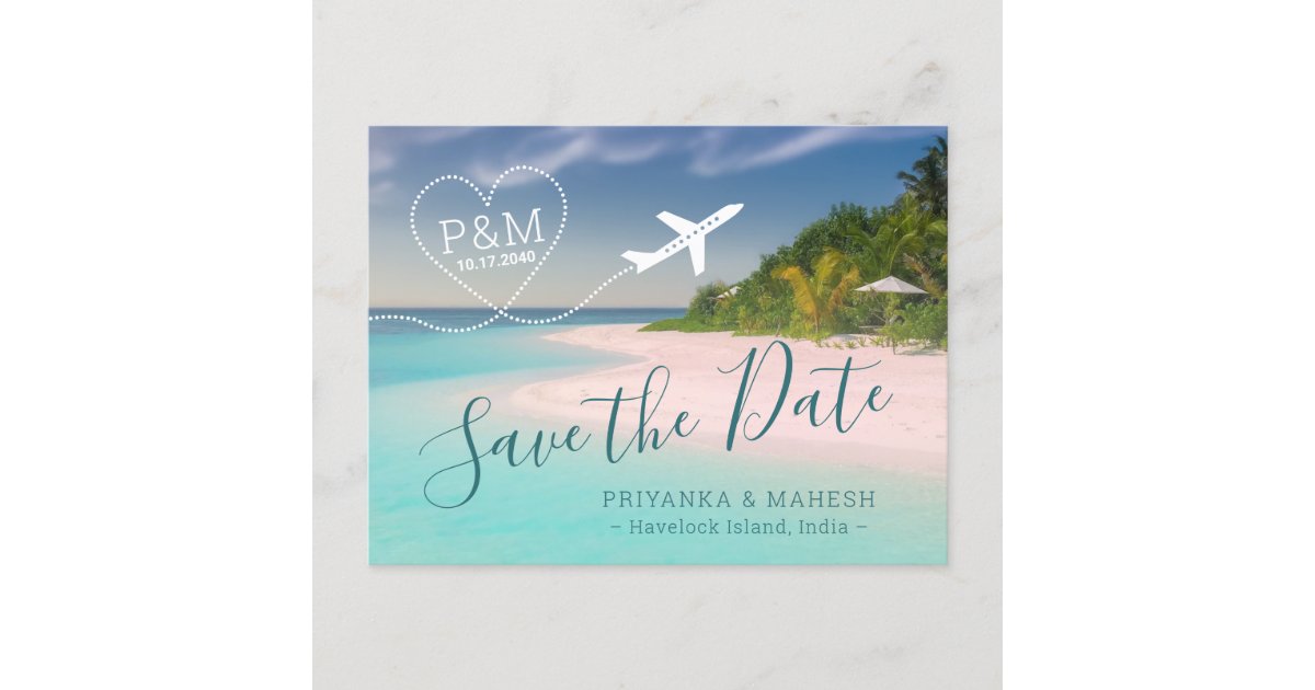 Beach Wedding Postage Stamps - USPS stamps for Destination Wedding Invites  - Love, Travel, Heart, Floral, Palm Tree, Beach Themed