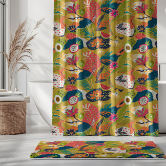 Island Blooms and Fruits on Mustard Shower Curtain