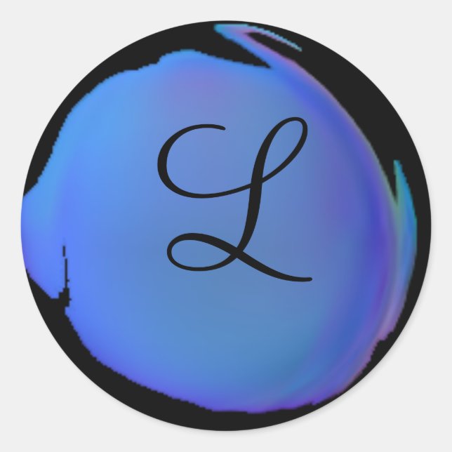 Island Blue Polka Dot Monogram Classic Round Sticker (Front)