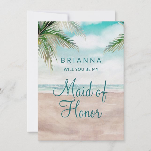Island Breeze Be My Maid of Honor Proposal Card (Front)