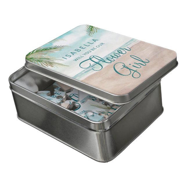 Island Breeze Beach Be Our Flower Girl Proposal Jigsaw Puzzle (Lid Open)