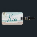 Island Breeze Beach Custom Honeymoon Travel Mrs. Luggage Tag<br><div class="desc">Island Breeze Painted Beach Scene, with Ocean Waves, Sandy Beach, and Palm Trees, with a beautiful teal blue sky. With Modern Typography Script Fonts. A Summer Tropical Beach, Or destination wedding design - Personalized Bride Mrs. Honeymoon Luggage Tags! ~ Check my shop to see the entire wedding suite for this...</div>
