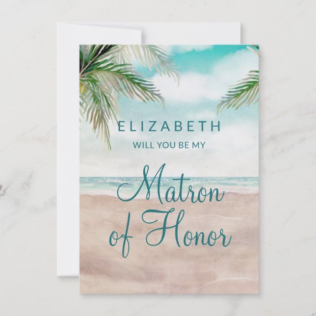 Island Breeze Beach Matron of Honor Proposal Card (Front)
