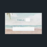 Island Breeze Beach Seating Wedding Table Number Place Card<br><div class="desc">Island Breeze Painted Beach Scene, with Ocean Waves, Sandy Beach, and Palm Trees, with a beautiful teal blue sky. With Modern Typography Script Fonts. A Summer Tropical Beach, Or destination wedding design - Personalized Wedding Reception Guest Seating Table Number Place Card! ~ Check my shop to see the entire wedding...</div>