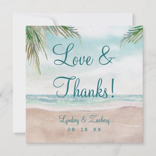 Island Breeze Beach Wedding Love and Thanks Square Thank You Card