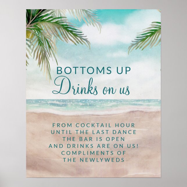 Island Breeze Beach Wedding Open Bar Table Sign (Front)