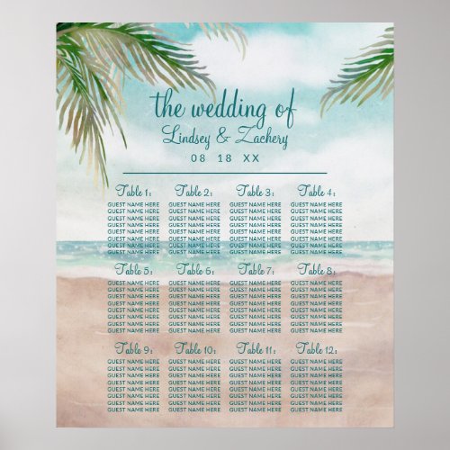 Island Breeze Beach Wedding Table Seating Chart