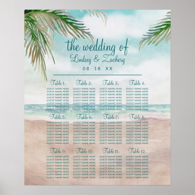 Island Breeze Beach Wedding Table Seating Chart (Front)