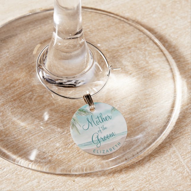 Island Breeze Painted Beach Mother of the Groom Wine Charm (In Situ)