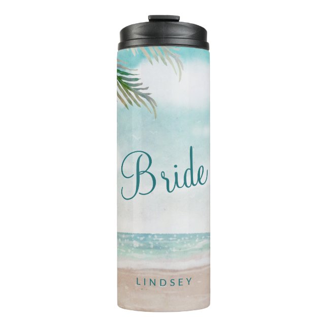 Island Breeze Painted Beach Personalized Bride Thermal Tumbler (Front)