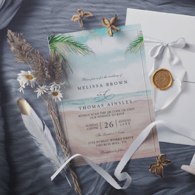 Island Breeze Painted Beach QR Code Wedding Invitation (Creator Uploaded)