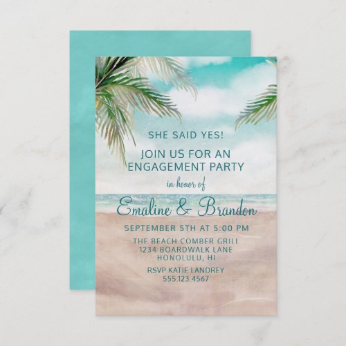 Island Breeze Painted Beach Scene Engagement Party Invitation