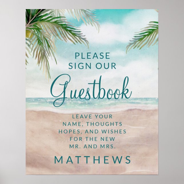 Island Breeze Painted Beach Scene Guestbook Sign (Front)