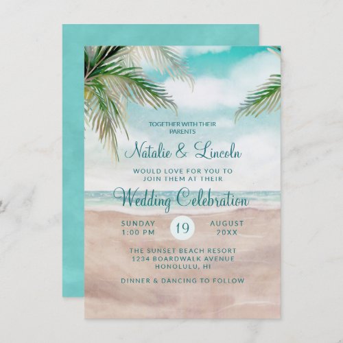 Island Breeze Painted Beach Scene Seashore Wedding Invitation