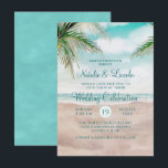 Island Breeze Painted Beach Scene Seashore Wedding Invitation<br><div class="desc">Island Breeze Painted Beach Scene,  with Ocean Waves,  Sandy Beach,  and Palm Trees,  with a beautiful teal blue sky. With Modern Typography Script Fonts. A Summer Tropical Beach,  Or destination wedding design - Personalized Wedding Invitations!

 ~ Check my shop to see the entire wedding suite for this design!</div>