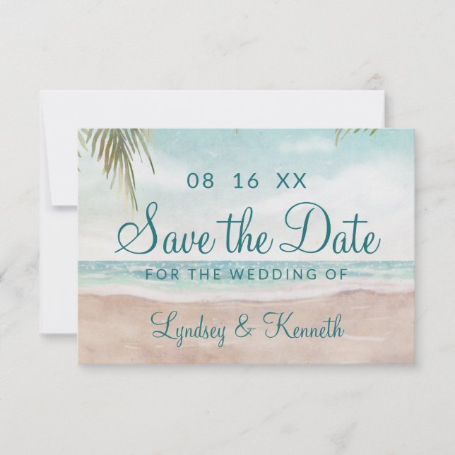 Island Breeze Painted Beach Scene Tropical Ocean Save The Date (Front)
