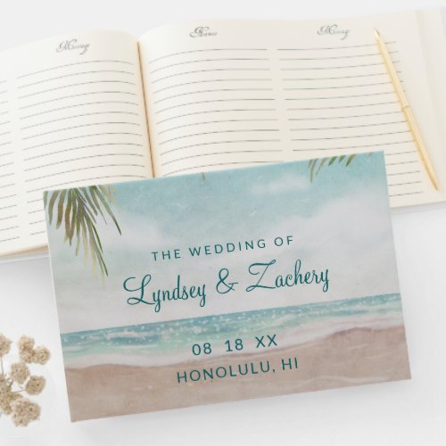 Island Breeze Painted Beach Scene Tropical Wedding Guest Book