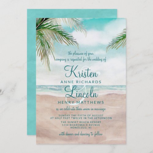 Island Breeze Painted Beach Scene Tropical Wedding Invitation