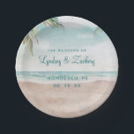 Island Breeze Painted Beach Scene Tropical Wedding Paper Plates<br><div class="desc">Island Breeze Painted Beach Scene,  with Ocean Waves,  Sandy Beach,  and Palm Trees,  with a beautiful teal blue sky. With Modern Typography Script Fonts. A Summer Tropical Beach,  Or destination wedding design - Monogram Wedding Paper Plates

- Check my shop to see the entire wedding collection featuring this design!</div>