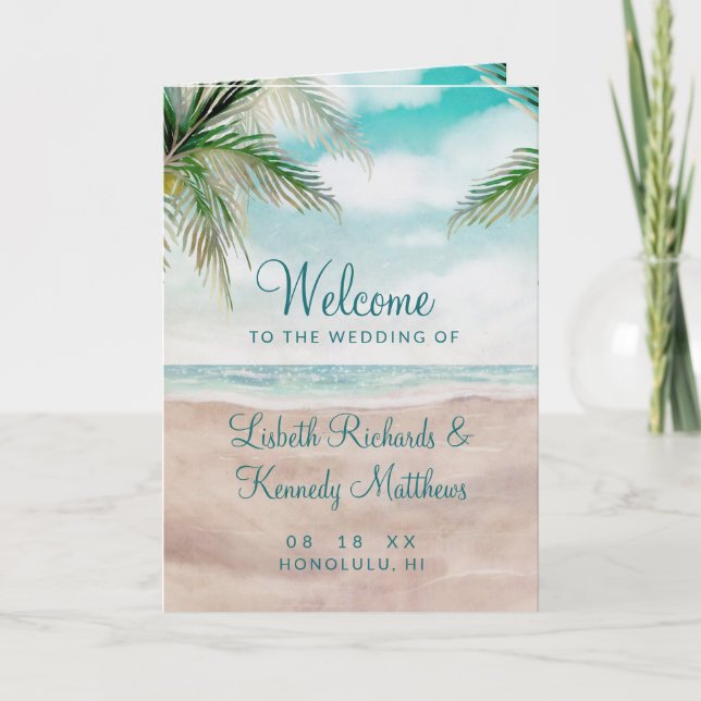 Island Breeze Painted Beach Scene Wedding Ceremony Program (Front)
