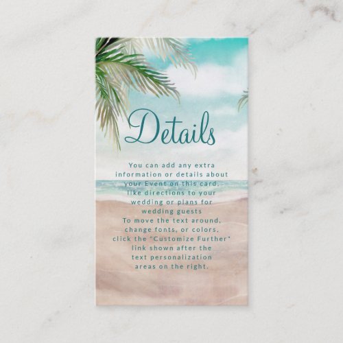 Island Breeze Painted Beach Scene Wedding Details Enclosure Card
