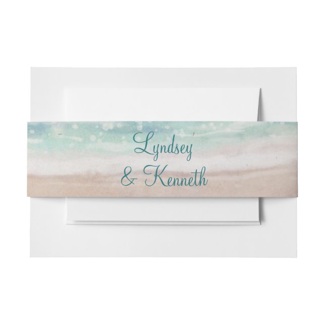 Island Breeze Painted Beach Scene Wedding Monogram Invitation Belly Band (Front Example)