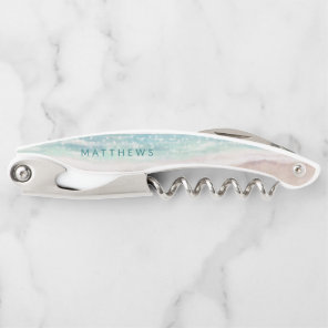 Island Breeze Painted Beach Scene Wedding Monogram Waiter's Corkscrew