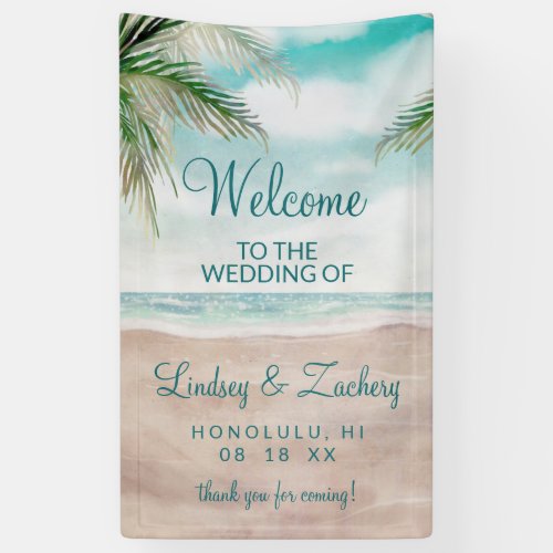 Island Breeze Painted Beach Scene Wedding Welcome Banner