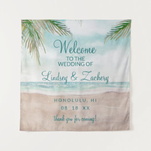 Island Breeze Painted Beach Scene Wedding Welcome Tapestry