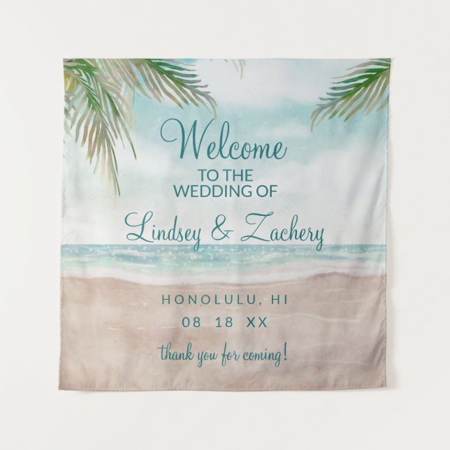 Island Breeze Painted Beach Scene Wedding Welcome Tapestry (Front)