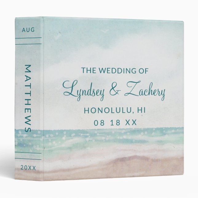 Island Breeze Painted Beach Wedding Photo Album 3 Ring Binder (Front/Spine)