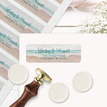 Island Breeze Painted Beach Wedding Return Address Label<br><div class="desc">Island Breeze Painted Beach Scene, with Ocean Waves, Sandy Beach, and Palm Trees, with a beautiful teal blue sky. With Modern Typography Script Fonts. A Summer Tropical Beach, Or destination wedding design Complete your tropical wedding suite with these stunning Tropical Breeze Beach Wedding Return Address Labels. Featuring soft watercolor hues...</div>