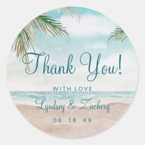 Island Breeze Painted Beach Wedding Thank You Classic Round Sticker