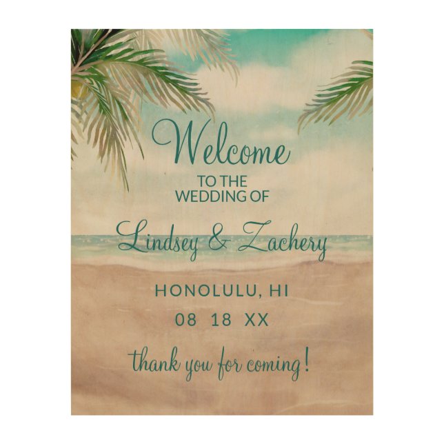 Island Breeze Painted Beach Wedding Welcome Sign (Front)