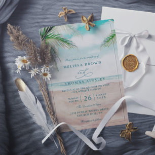 Island Breeze Sandy Beach Elegant QR Code Wedding  Invitation