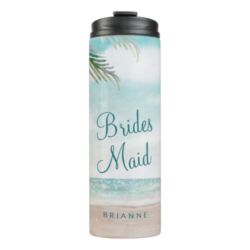 Island Breeze Sandy Beach Personalized Bridesmaid Thermal Tumbler