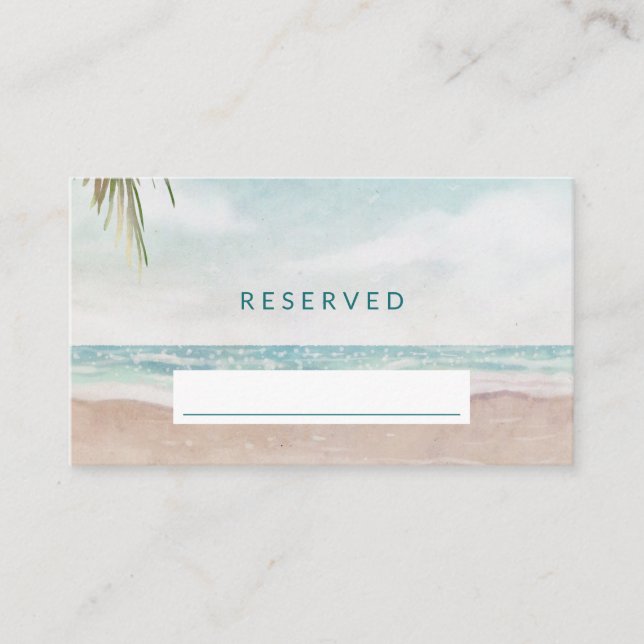 Island Breeze Sandy Beach Reserved Seating Wedding Place Card (Front)