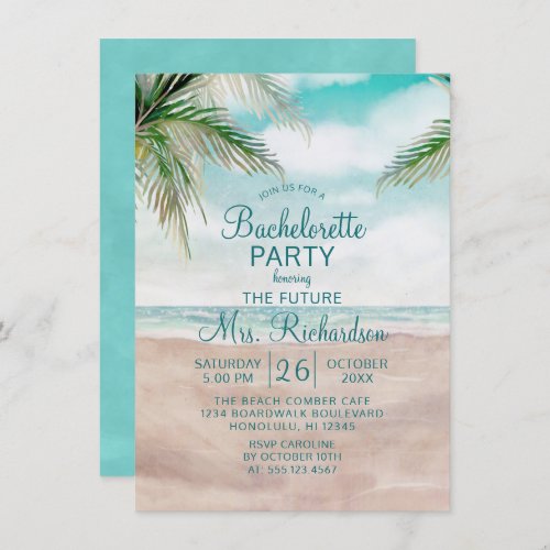 Island Breeze Sandy Beach Shore Bachelorette Party Invitation