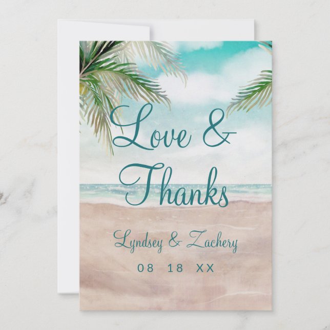 Island Breeze Sandy Beach Wedding Love and Thanks Thank You Card (Front)