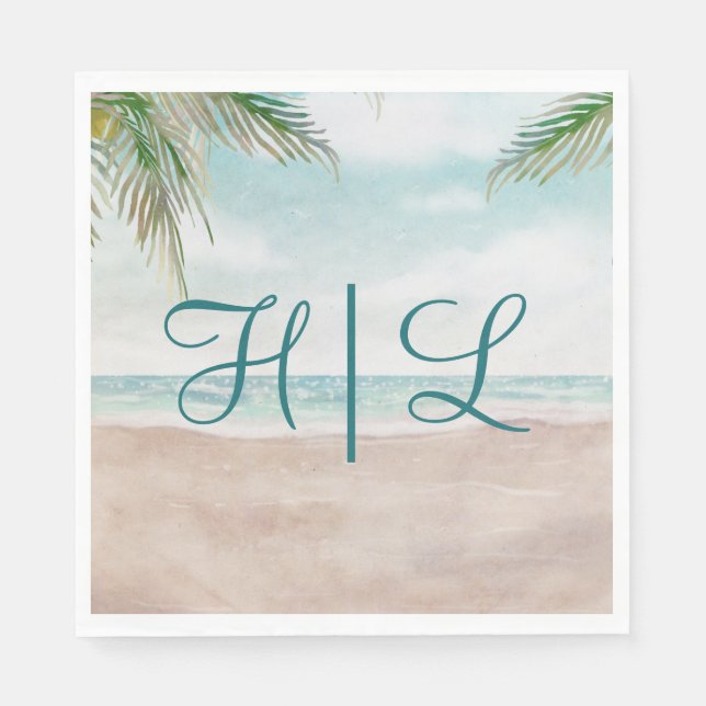 Island Breeze Sandy Beach Wedding Monogram Dinner Napkins (Front)
