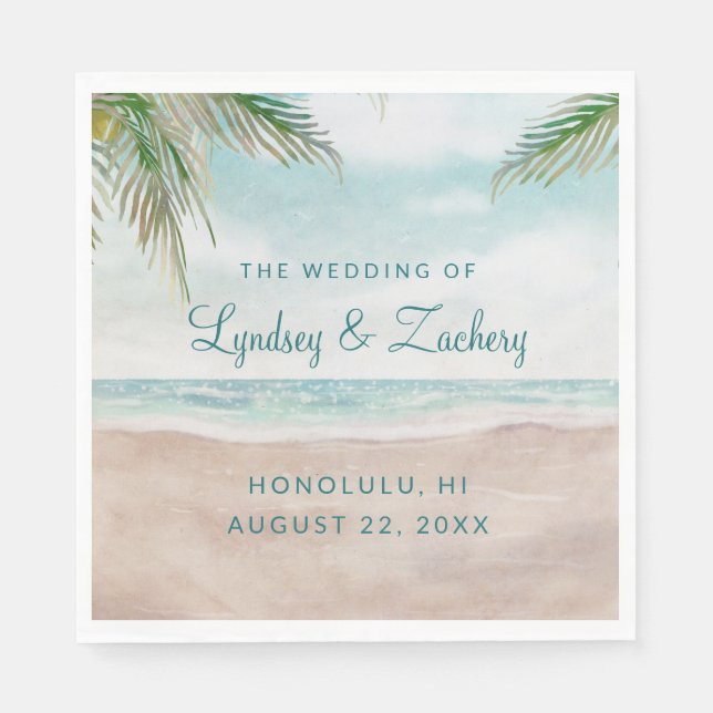Island Breeze Sandy Beach Wedding Monogram Napkins (Front)