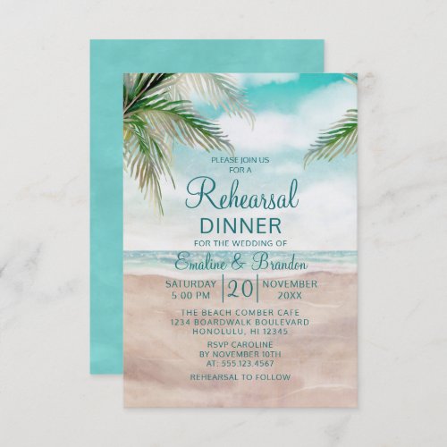 Island Breeze Sandy Beach Wedding Rehearsal Dinner Invitation