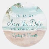 Beach Wedding Monogram Hearts in the Sand Classic Round Sticker