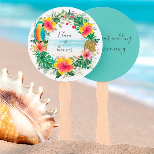 Island Breeze  Tropical Beach Watercolor Wedding Hand Fan